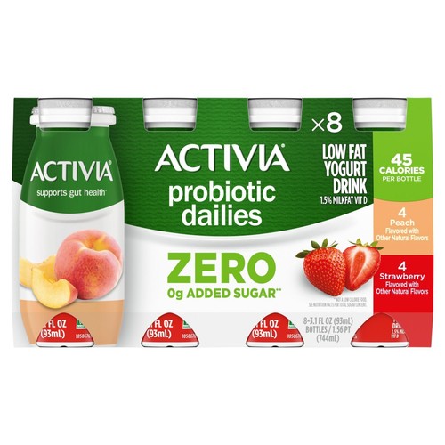Activia Probitic Dailies Strawberry Low Fat Yogurt Drink, 3.1 fl oz, 8 ct (2pk)