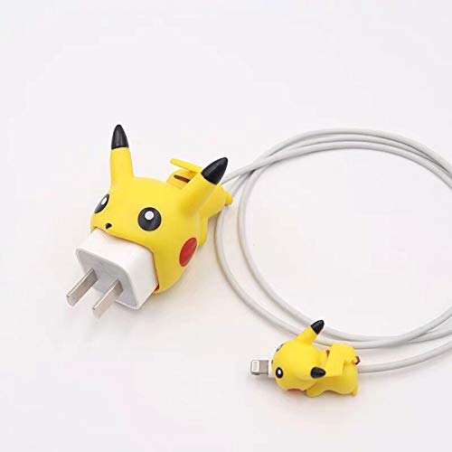 Cartoon Animal Bite Cable Pet Protector-2 Creative Cute Anime Charger Pet Saver Buddies (Compatible with iPhone USB Plug Cover Cords Only).Gift for Friends and Children (Pikachu)