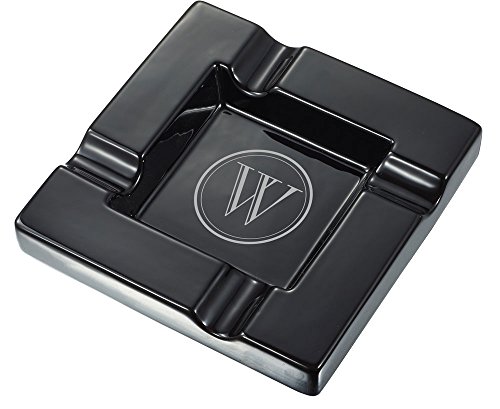 Visol Renner Black Ceramic Cigar Ashtray with Personalized Laser Engraving of Initial