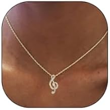 GIGB PBDK Sparkling Zirconia Music Note Pendant Necklace for Women Adjustable Gold Crystal Cluster Fine Chain Choker Necklace Sweet Graduation Jewelry Gift