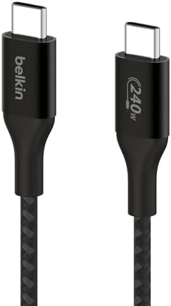 Belkin BoostCharge USB C to USB C Cable - Fast-Charging Power Cable with Braided Nylon Cord, Anodized Aluminum Head - 240W Power Delivery - Universal Compatibility - 3.3 or 6.6ft Length