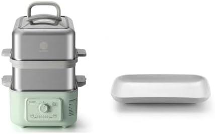 BUYDEEM G52 10.6 Quart Electric Food Steamer Cozy Greenish Bundle with CT1004 Ceramic Plate, White