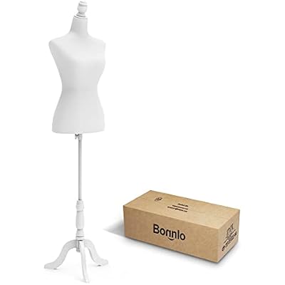 Bonnlo Female Dress Form Pinnable Mannequin Body Torso with Wooden Tripod Base Stand White, 6
