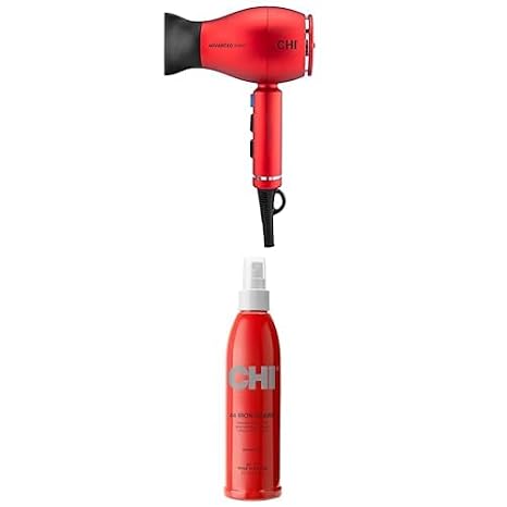 CHI 1875 Series Advanced Ionic Compact Hair Dryer, 3 Heat + 2 Speed Settings, 16 Oz and CHI 44 Iron Guard Thermal Protection Spray Clear, 8 Oz