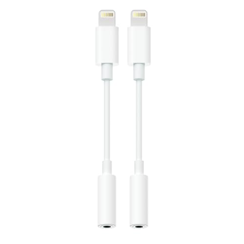 Lightning to 3.5mm Headphone Adapter for iPhone - 2 Pack Hi-Fi iPhone Aux Adapter Converter Jack Dongle Audio Cord for Apple iPhone 14 13 12 11 X XS White - with Microphone