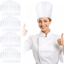 4 Pcs Chef Hat, Adjustable White Chef Hats for Men Women, Disposable Kitchen Cooking Hat, Cotton Baker Hats for Kitchen Restaurant