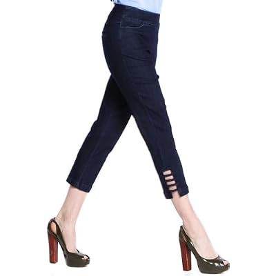 Slim-Sation Womens Pull on Solid Crop with Real Front & Back Pockets & Straps Pants
