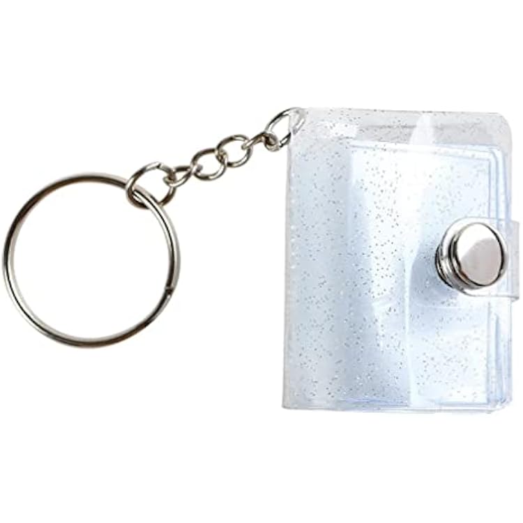 4 Pcs PVC Cover 1 inch Mini Photo Album Keychain with 16 Pockets Photo Card Holder for Memory Gift, Clear Glitter