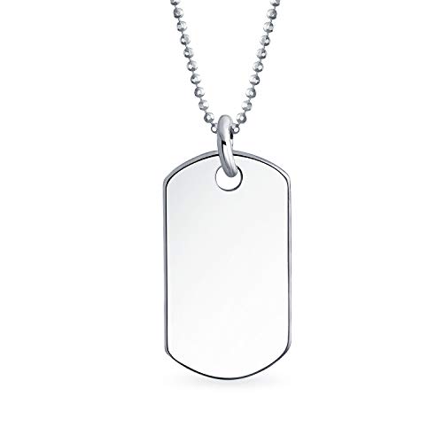 Unisex Engrave Personalized Medium Plain Simple Basic Cool Mens Identification Military Army Dog Tag Pendant Necklace For Men Teens Polished .925 Sterling Silver Small Medium Large Sizes