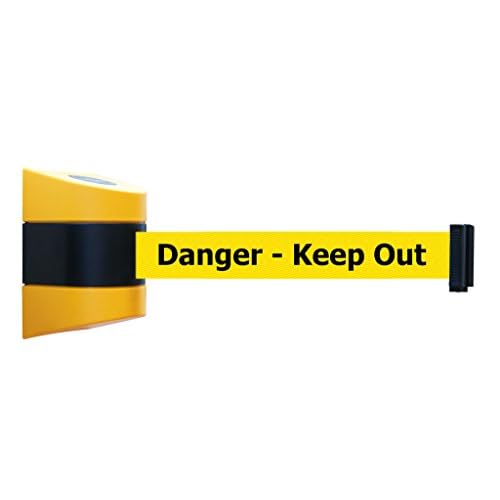 Tensabarrier 897-15-S-35-NO-YDX-C Wall Mount Unit with Retractable Barrier, Yellow Cap, 15 No Custom Yellow WebbingBlack Danger - Keep Out Standard Belt