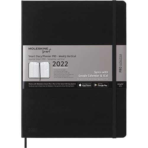 Moleskine 12 Month 2022 PRO Smart Weekly Vertical Planner, Hard Cover, XL 7.5 x 9.5 Black - Compatible with Moleskine Pen Sold Separately & App