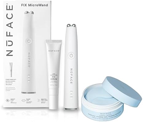 NuFACE Power Move Bundle - Includes Hydra-Gel Power Patches, FIX Microwand Device & Fix Serum - for On-The-Go Treatment of Forehead Lines, Crow's Feet, Smile Lines, Fuller Lips & More (3 Count)