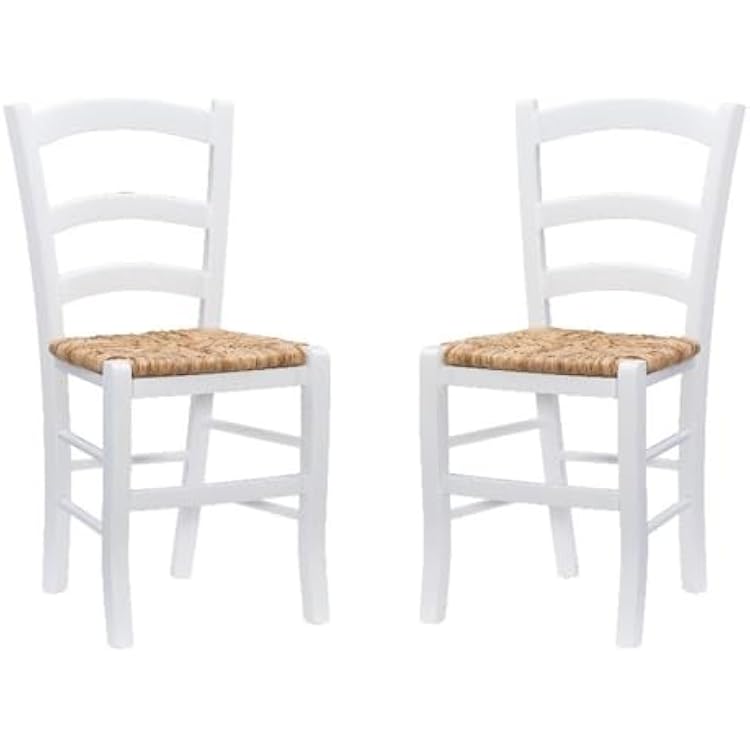 Linon Karsyn Set of Two Wood Side Chairs Ladder Back Rush Seat in White Finish
