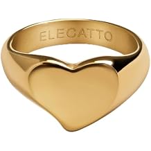 Elegatto Amore Premium 18K Gold Plated Heart Ring for Women | Polished Gold-Plated Stainless Steel Band | Womens Designer Jewelry