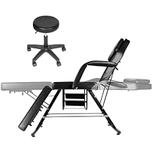 Tattoo Chair Spa Beds for Esthetician with 360 Swivel Equipment Stool, 71 Inch Multi-Purpose 3-Section Facial Beds Lash Table Extensions Chiropractic Table, Black