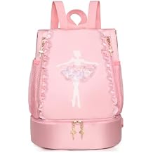 Ballet Dance Backpack with Separate Shoe Compartment,Ballet Dance Bag,Ballerina bag for Dancer, Small Duffle Bag for Girl (Pink)