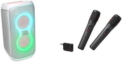 Bundle of JBL PartyBox Club 120 - Portable Party Speaker with Foldable Handle, Dual Mic & Guitar Inputs (White) + JBL PartyBox Wireless Mic - 2X Digital Rechargeable Wireless Microphones (Black)