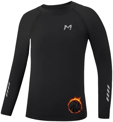 Moozava Boys Compression Thermal Shirt Long Sleeve Fleece Lined Youth Undershirt Kids Football Baseball Soccer Base Layer Top