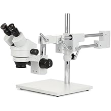 AmScope SM-4B Professional Binocular Stereo Zoom Microscope, WH10x Eyepieces, 7X-45X Magnification, 0.7X-4.5X Zoom Objective, Double-Arm Boom Stand