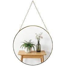9.6-inch Modern Round Wall Mirror with Metal Frame and Hanging Chain, Suitable for Entryway, Hallway, or Bathroom Small Gold Metal Frame Mirror (Gold, 9.6 inch)