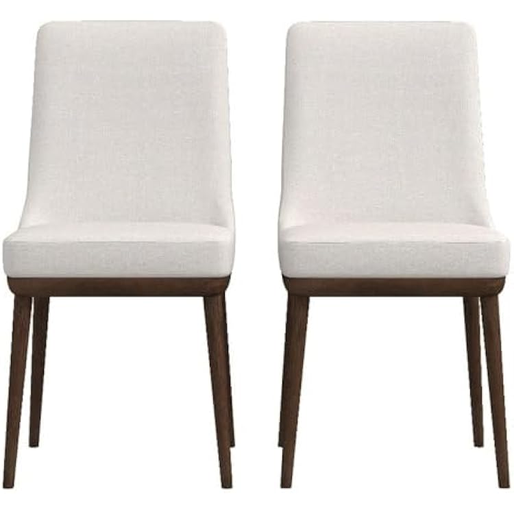 ASHCROFT Mid Century Modern Grayson Beige Upholstered Fabric Kitchen and Dining Chairs with Walnut FinishSet of 2