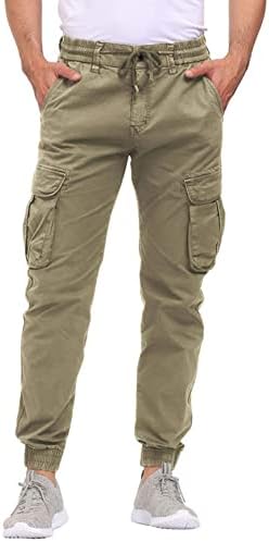 Men's Hiking Cargo Pants Joggers Slim Fit Stretch Lightweight Casual Work Pants with Pockets Drawstring Waist