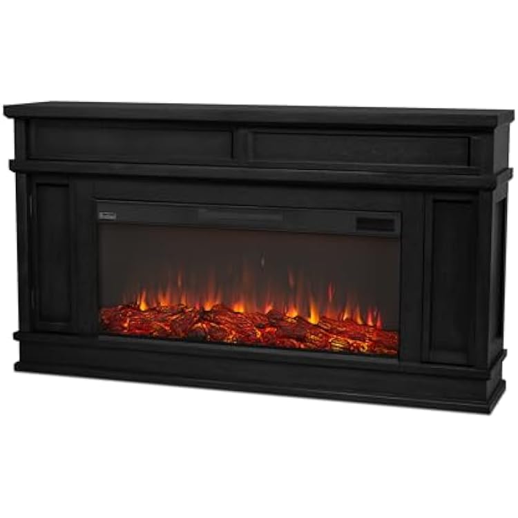 Real Flame Torrey 60 Electric Fireplace TV Stand for TVs up to 60 inches, Entertainment Center with Adjustable Shelves and Hidden Storage, TV Stand for Living Room and Bedroom, Remote Control, Black