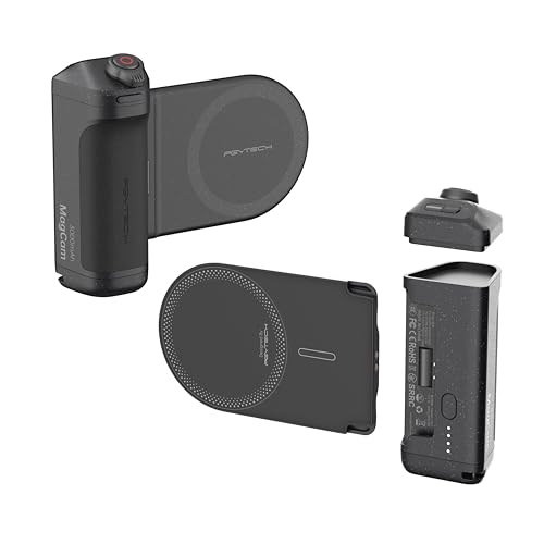 PGYTECH MagCam Phone Grip Kit, 3-in-1 Mobile Phone Grip with MagSafe Wireless ChargingDetachable Bluetooth Remote, Built in Powerbank, Phone Stand, Classic Black