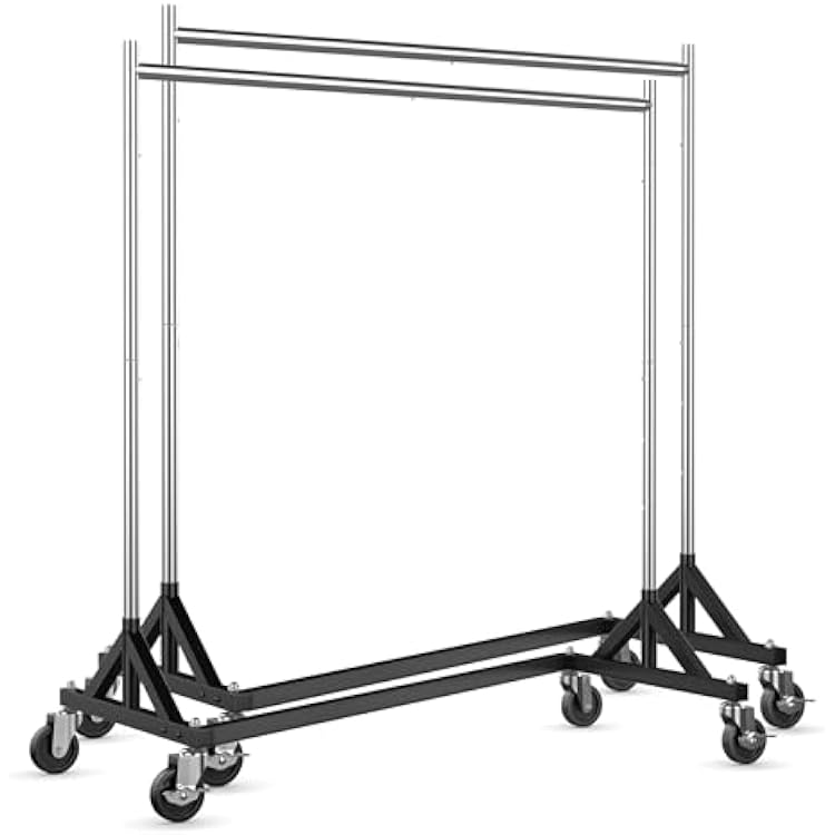 HOKEEPER Clothes Rack Z Rack Clothing Rack Commercial Garment Rack with Lockable Wheels Height Adjustable Coat Rack Heavy Duty Clothes Rack for Bedroom, Living Room, Laundry, Balcony 71 H, 2 Pack