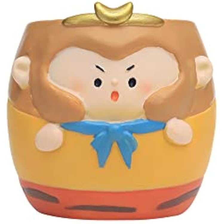 Monkey King Pen Holder Statue, Creative Resin Sun Wukong Figure, 3.3 H Cute Chinese Buddha Monk Statue, Mini Plants Flower Pot for Home Garden Decor