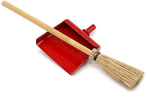 Melody Jane Dollhouse Red Dustpan & Brush Besom Broom Miniature Kitchen Cleaning Accessory