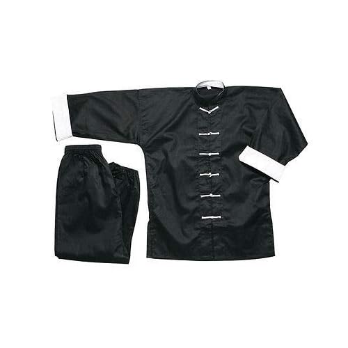 Ace Martial Arts Supply 100% Cotton Kung Fu Uniform -All Black, All White, and Black with White Cuffs