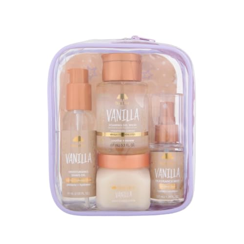 Tree Hut Vanilla Mini Best Sellers Kit, Exfoliating & Hydrating Body Care Travel Set, Nourishing Skin Care Bundle for All Skin Types