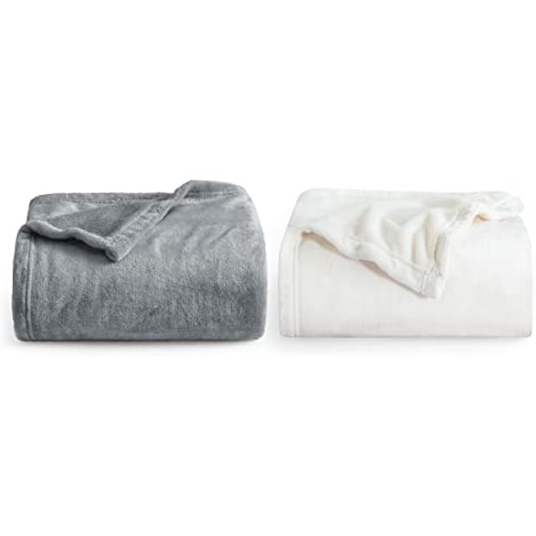 Bedsure Grey Twin Blanket and Cream Fleece Blanket for Couch, Sofa, Bed, Soft Lightweight Plush Cozy Blankets and Throws for Toddlers, Kids