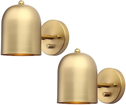 Pathson Set of 2 Hardwired Wall Sconce Dimmer Switch, Brass Finish Wall Light Lamp Adjustable Light Angle Wall Vanity Lighting, E26 Base Reading Lighting Decor for Bedroom Hallway Living Room