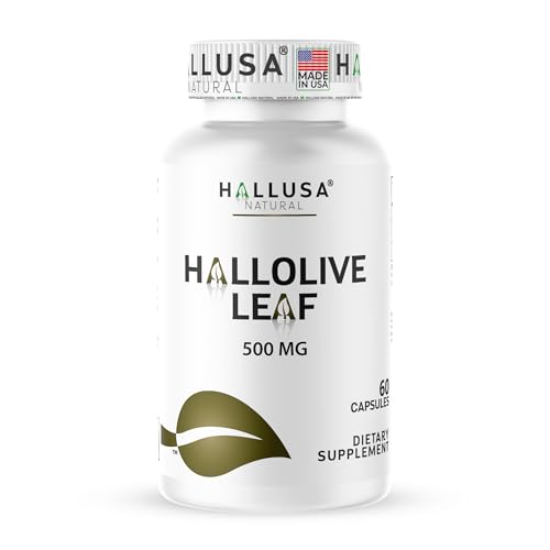 Hallusa Natural Olive Leaf Extract Capsules 1000mg, Heart Health and Immune Support Supplement, Fatigue, Antioxidant & Digestive Support, 6% Oleuropein, 60 Count