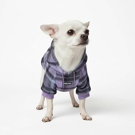 Spark Paws Dog Hoodie Premium Dog Sweater for Small, Medium, and Large Dogs | Warm Outfits for French Bulldogs, Pitbull, Puppy, Winter Jacket Alternative - Purple Plaid - S