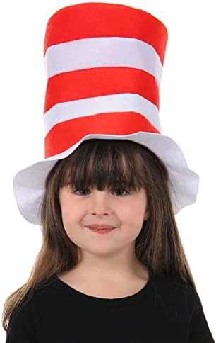 Dr. Seuss Cat in the Hat Kids Costume Hat Accessory- Striped Stovepipe Hat with Brim - Officially Licensed