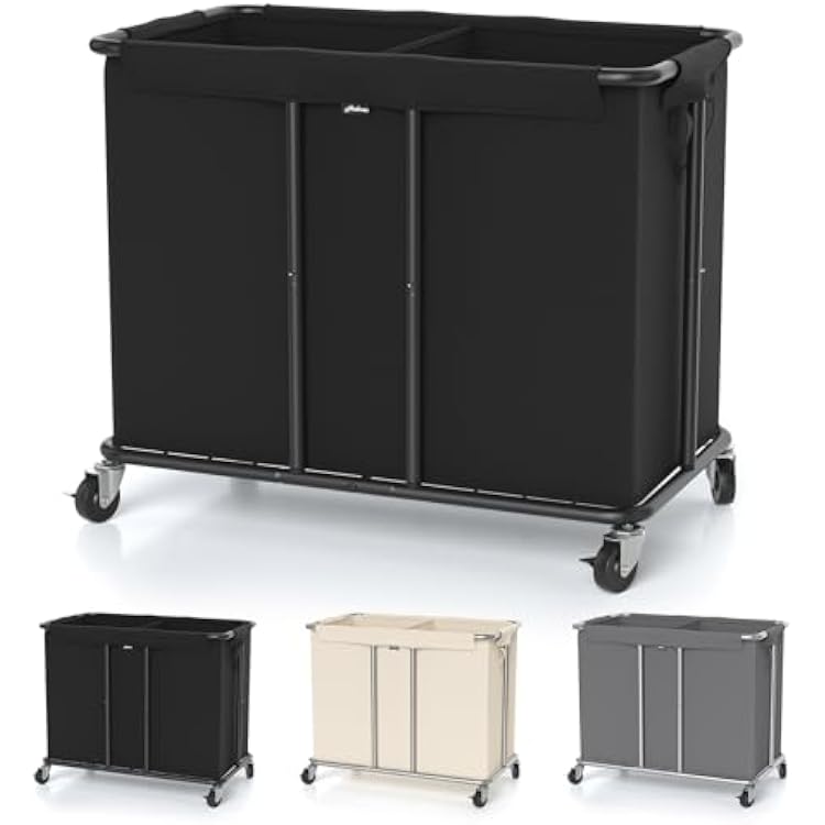 Laundry Hamper with Wheels, 2-Section 230L 61Gal Large Capacity, Heavy-Duty Rolling Clothes Basket with Silent Rubber Casters & Detachable Oxford Bags for Home, Black, 31.5Lx15.75Wx30.7H