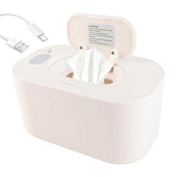 Plplaaoo Baby Wipe Warmer, Portable Wet Wipe Warmer & Diaper Wipe Warmer Dispenser with Large Capacity, Constant Temperature USB Powered Wipes Warmer for Home, Car & Travel, 7.87x4.72x3.74in, White