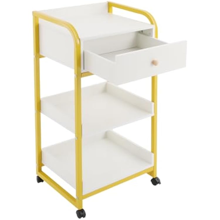 Salon Trolley Cart with Wheels, 2 Tier Rolling Hair Styling Station with Drawer, Mobile Beauty Trolley for Salon Barbershop Spa Tattoo 17.3 X 13.4 X 31.5 in White