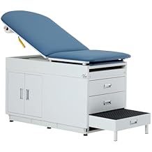 Vivacomfort Grande Medical Exam Table, Adjustable Exam Bed with Step Stool, Storage Cabinets, and Foot Rest, Dimensions: 47.64 L x 26.77 W x 29.13 H, Blue