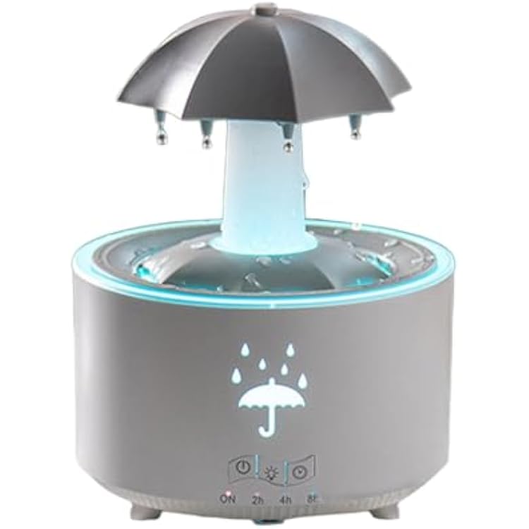 Rotating Umbrella Diffuser with Water Droplets 7 Color LED Aromatherapy Diffuser Timer Settings Auto Shut Off White
