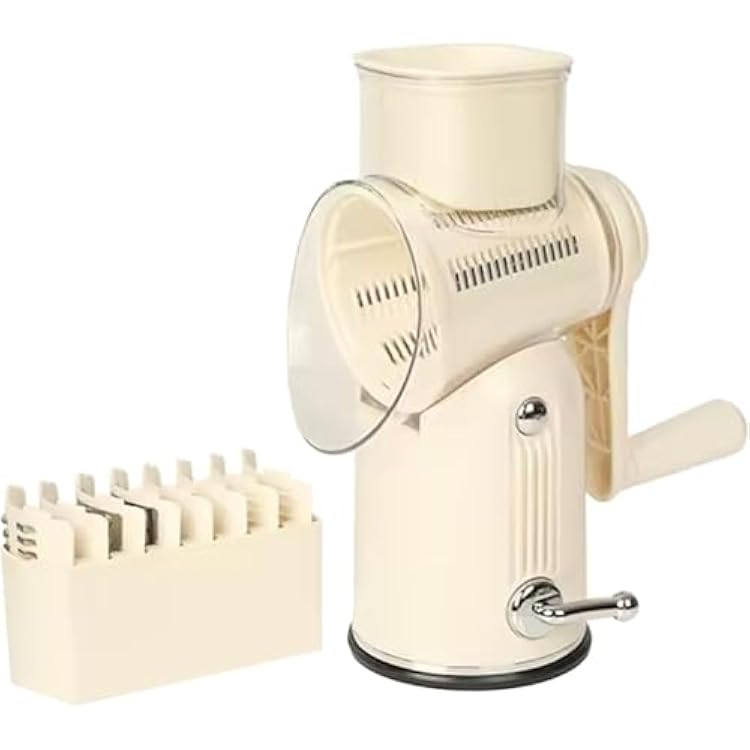Chef Powers 5 in 1 Rotatory Cheese Grater - Premium Quality Hand Cheese Grater With Handle - Food Chopper for Kitchen - Beige