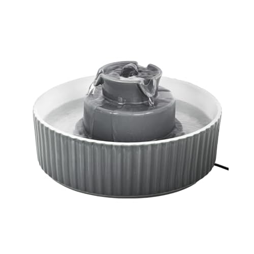 Ceramic Cat Water Fountain, 2.1L71oz Cupcake Pet Water Fountain for Cats and Dogs, Automatic Pet Drinking Fountain with Pump, Filter & Foam Dark Grey