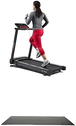 Sunny Health & Fitness Interactive Slim Folding Treadmill with 12-Level Auto Incline, Advanced Brushless Technology SF-T722022 + Home Gym Foam Floor Protector Mat