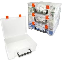 Portable Storage Box with Handle, Carrying Case for Amerian Mahjong tiles, Toys, Tools, Crafts, Legos, blocks and makeup, Durable Stackable Plastic Bin, 10x 7.5 x 3.2 inches