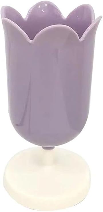 Tulip Pen Holder for Desk, Plastic Stationery Organizer, Cute Desktop Decoration, Office School Supplies (Purple)