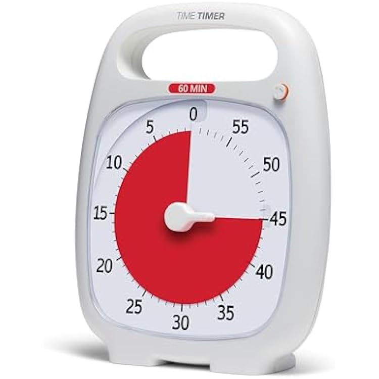 Time Timer Plus 60 Minute Desk Visual Timer Countdown Timer with Portable Handle for Classroom, Office, Homeschooling, Study Tool with Silent Operation White