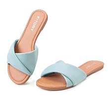 FITORY Women's Flat Sandals Fashion Slides With Soft Leather Slippers for Summer Size 6-11